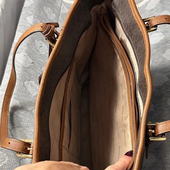 Michael Kors Dark Brown Tote with Tan Accents - Picture 3 of 4